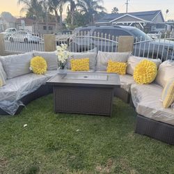 Brand New Patio Outdoor Furniture Set Sunbrella Fabric With Fire Pit