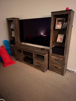 Rustic Wood Entertainment Center with Tower Shelves