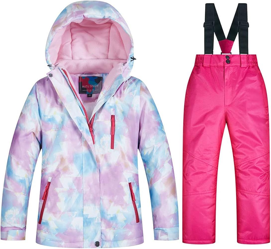 WOWULOVELY Girl's Winter Skisuit Thicken Warm Hooded Snowsuit Toddler Ski Jacket Pants Set (SIZE 8 Girls)