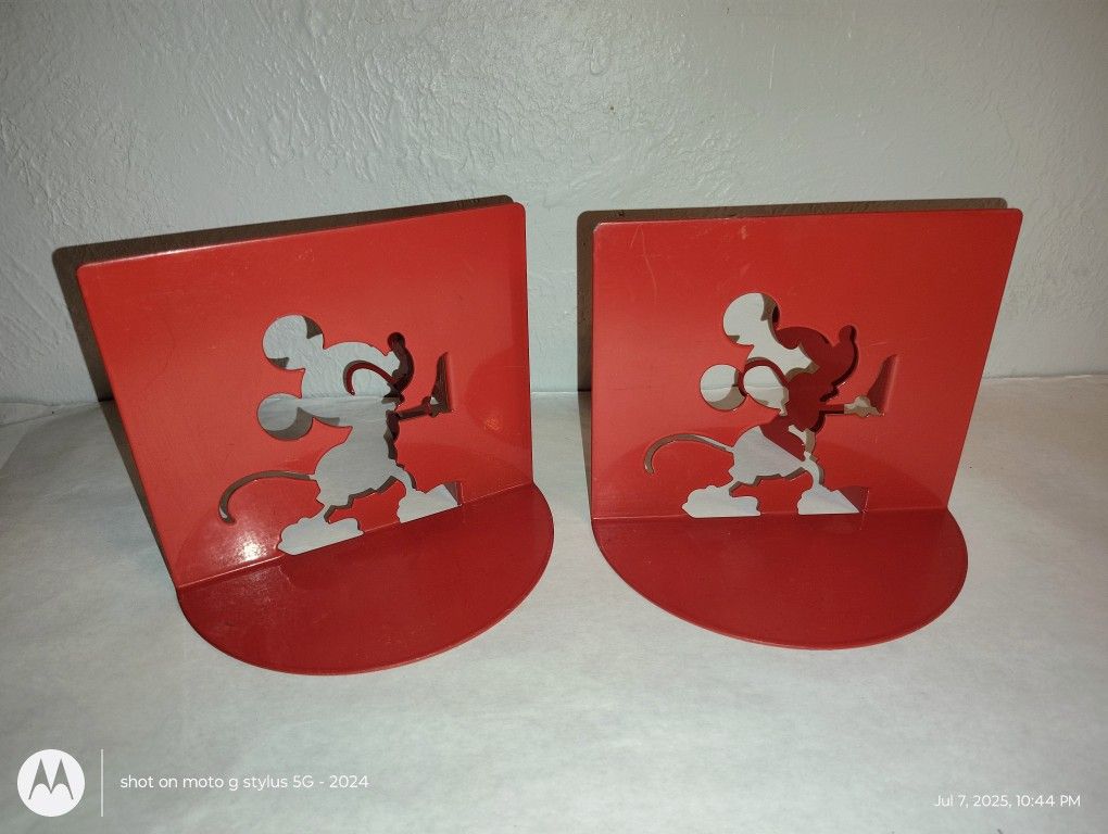 Pair of 2 Red Metal Book Ends Mickey Mouse Silhouette Disney by Michael Graves