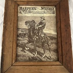 1886 Harper's Weekly Magazine Cover Engraved/Texture Art by Remington Framed