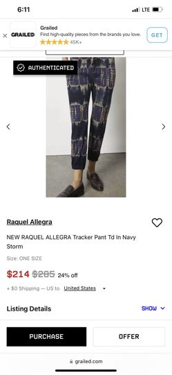 NEW RAQUEL ALLEGRA Designer Tracker Pant Td In Navy Storm
