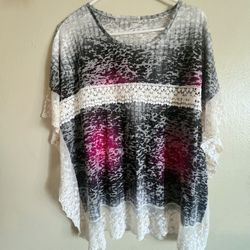 Women's Batwing Sleeve Round Neck Floral Printed Tunics Poncho Top Casual