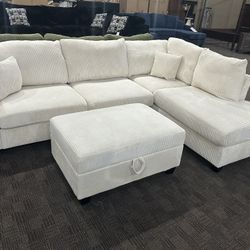 Stunning Cream Sectional W Storage Ottoman 