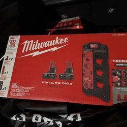 Milwaukee M12 12V Lithium-Ion XC Extended Capacity 4.0 Ah Battery 2-Pack w/PACKOUT Compact Wall Plate & M12 Battery Rack