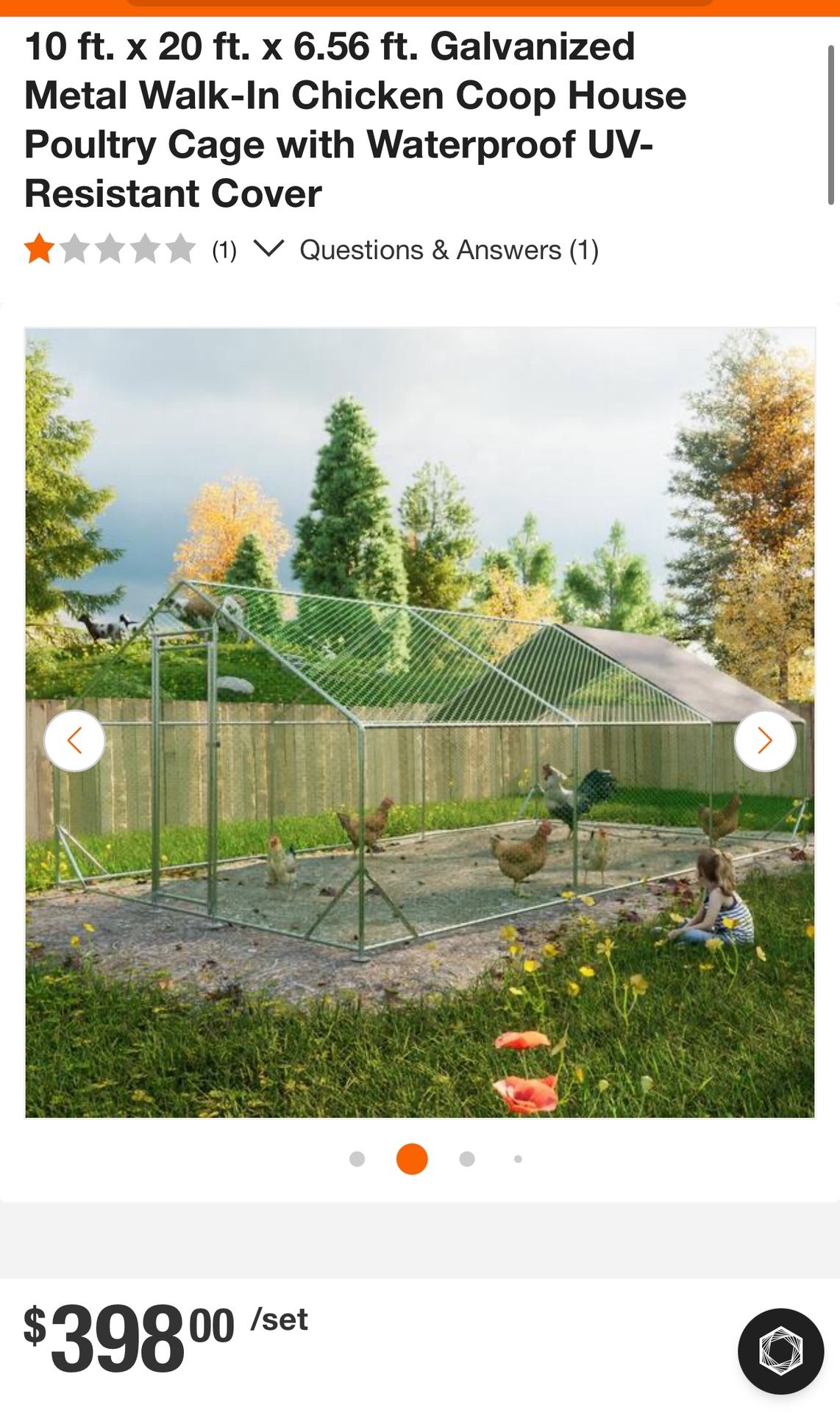 10 ft. x 20 ft. x 6.56 ft. Galvanized Metal Walk-In Chicken Coop House Poultry Cage with Waterproof UV-Resistant Cover