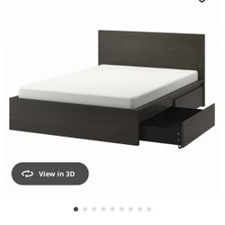 King- MALM High bed frame/4 storage boxes, dark brown veneer/Luröy