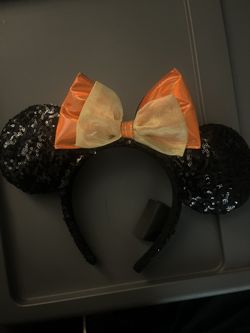 Halloween Mickey Ears Black And Orange Sequin 