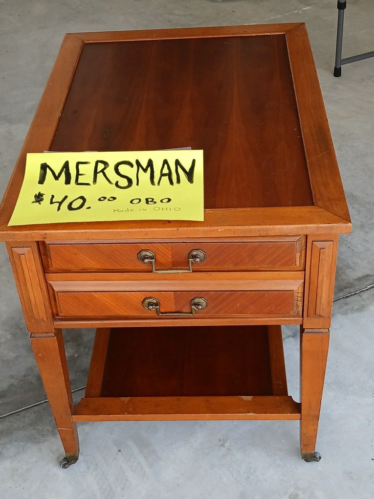 Mersman Art Deco End Table W Drawer, Metal Casters