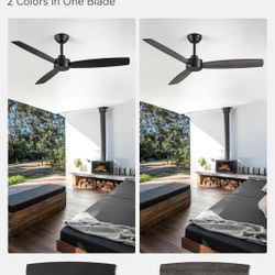 52 Inch Outdoor Ceiling Fans with Remote, Black Ceiling Fan No light for Outdoor and Indoor