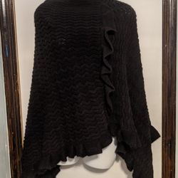 Black Ruffle Poncho