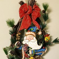22in Rustic Wreath with Tin Santa 18in x 22in 