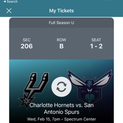 Hornets vs. Spurs 2/15 Tickets For Tomorrow Night - Great Seats! PRICE FOR PAIR!