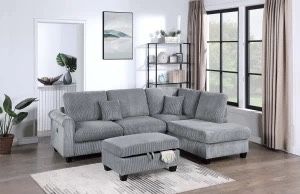 Gray Sectional Sofa Set With Ottoman