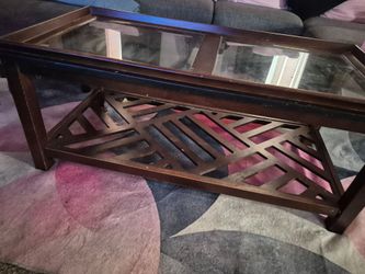Dark Wood Coffee and End Tables with Glass Top