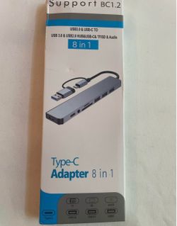 8 in 1 USB C Hub Multiport Adapter - Dual USB-A & USB-C Input, USB 3.0, SD/TF Card Reader, 3.5mm Audio
