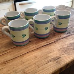 CALECA. SET OF 6 HAND PAINTED COFFEE, SOUP MUGS. 4” x 4”