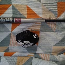 Easton Hammer Softball Bat And Rawlings Right Handed Baseball Glove 