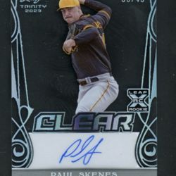 PAUL SKENES /49 SIGNED 2023 Leaf Trinity Clear Platinum RC BASEBALL CARD