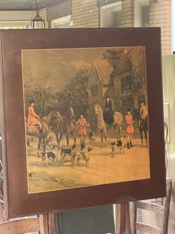 Vintage Wooden Folding Game Table Fox Hunt Scene with Dogs