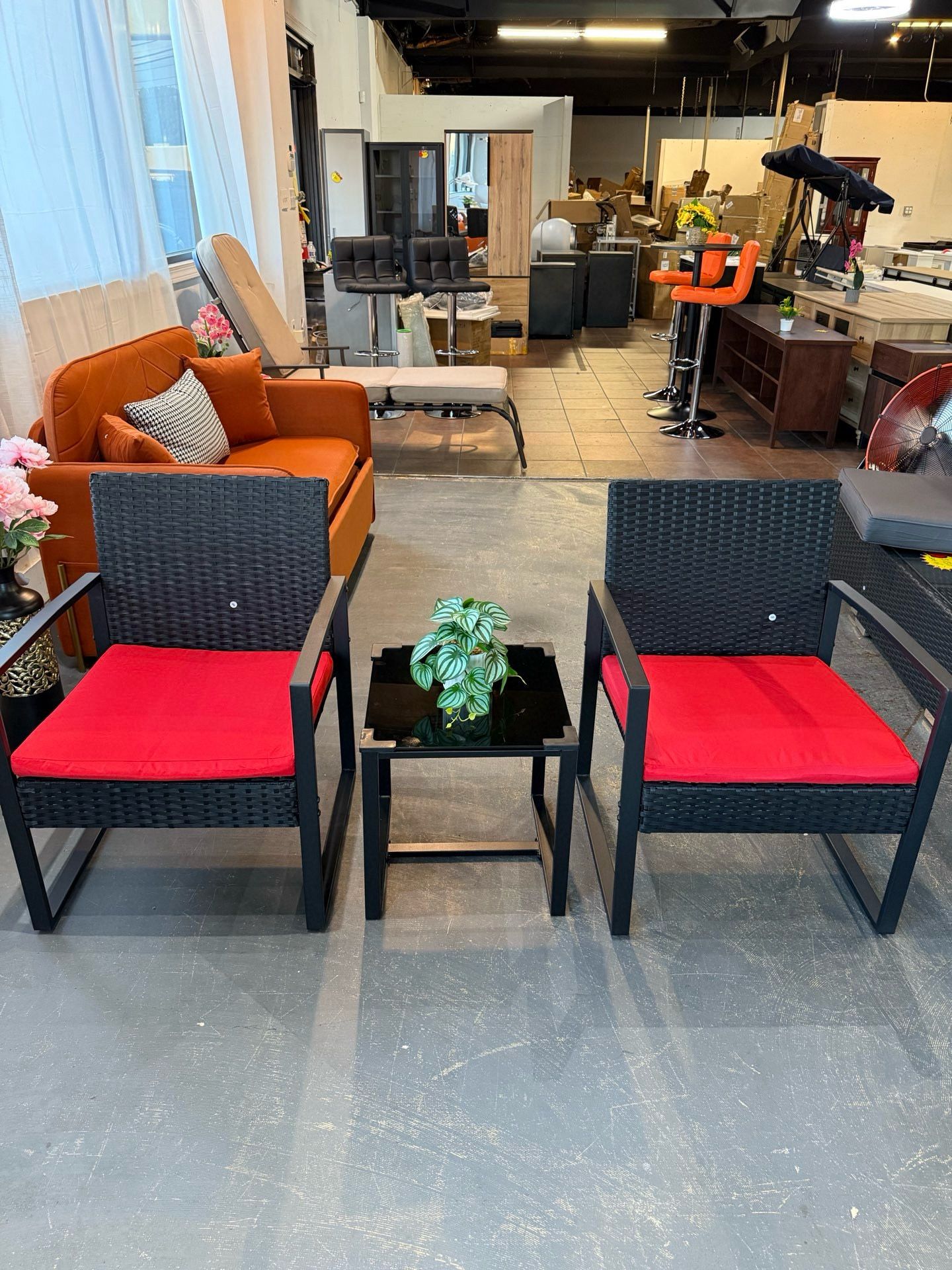 🔥Set of 3🔥Outdoor Patio Furniture Set, Rattan with Cushioned Patio Chairs and Glass Coffee Table, Balcony Rattan Bistro Set for Backyard, Lawn, Pool