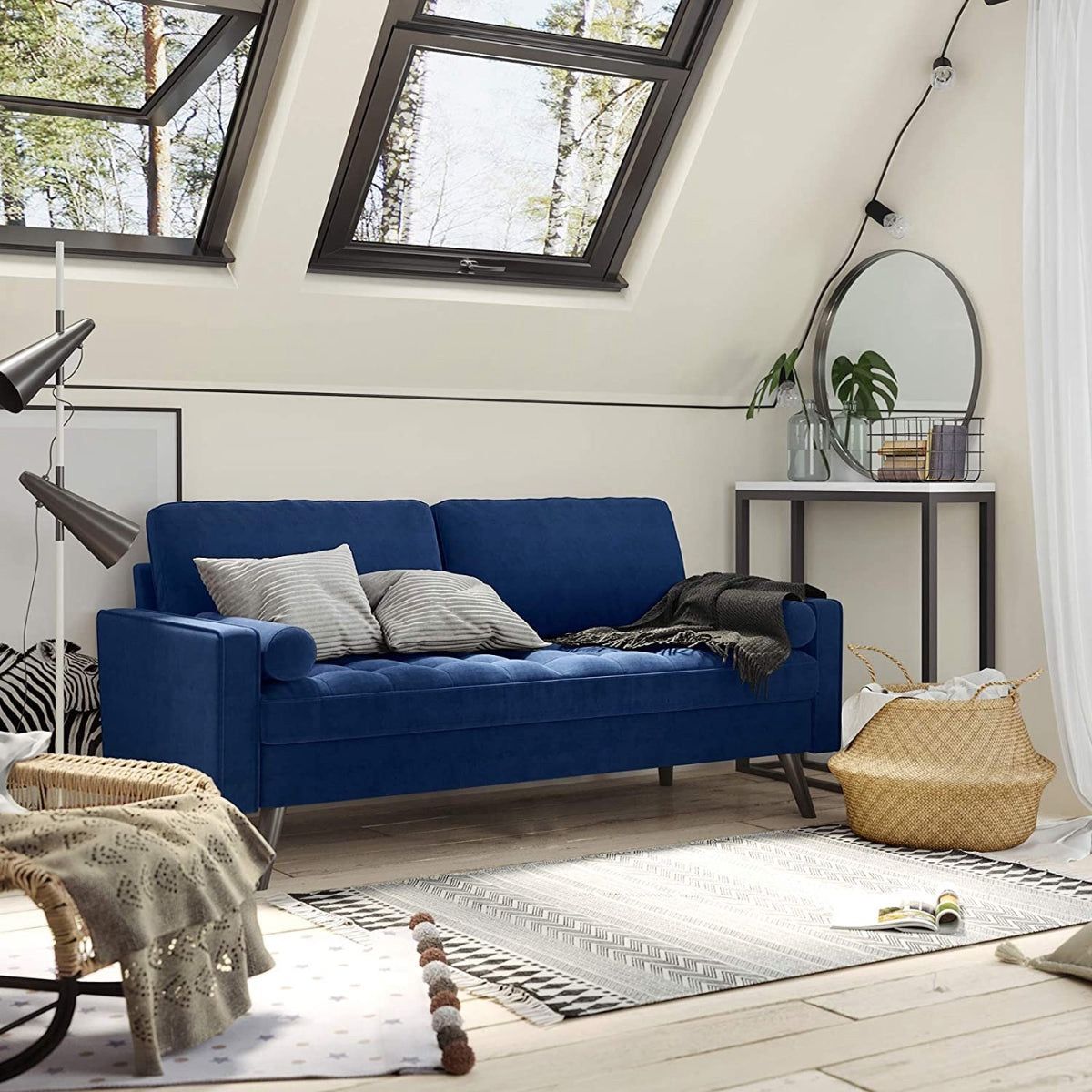 2-Seater Sofa, Couch with Velvet Fabric, for Small Apartments, Guest Room, Teenager's Room, with Wooden Frame, Easy Assembly, 69.7 x 32.5