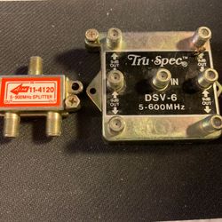 Two Cable Line Splitters. A 1 In 2 Out And A 1 In 6 Out