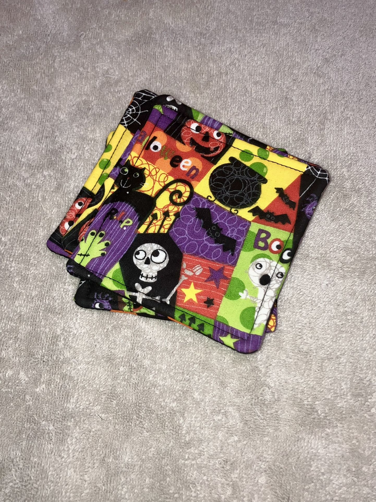 Handmade Machine Sewn Halloween Pattern Set Of 4 Coasters — 4”x4.5”