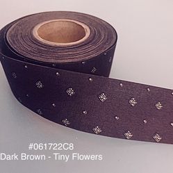 5 Yds of 1 3/8” Vintage Cotton Craft Ribbon Brown W/ Flowers #061722C8