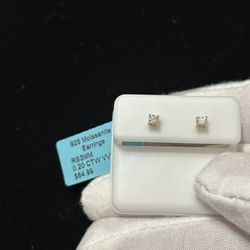 925 Sterling Silver Over Gold 3mm Moissanite Earrings 