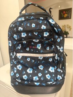 J World 19” Floral Rolling Backpack Black Blue White Wheels Retractable Handle