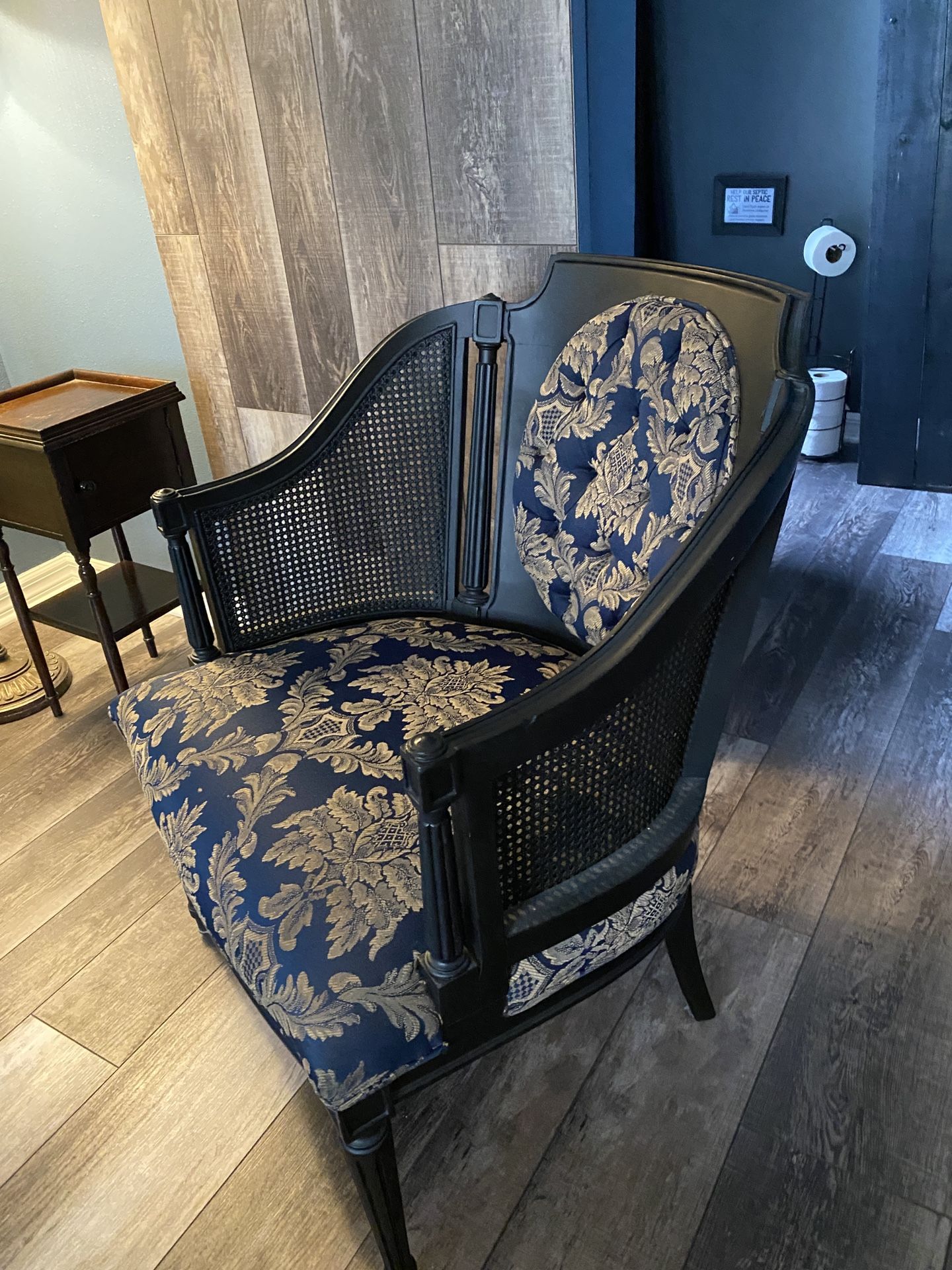 Antique chair with black and blue and gold