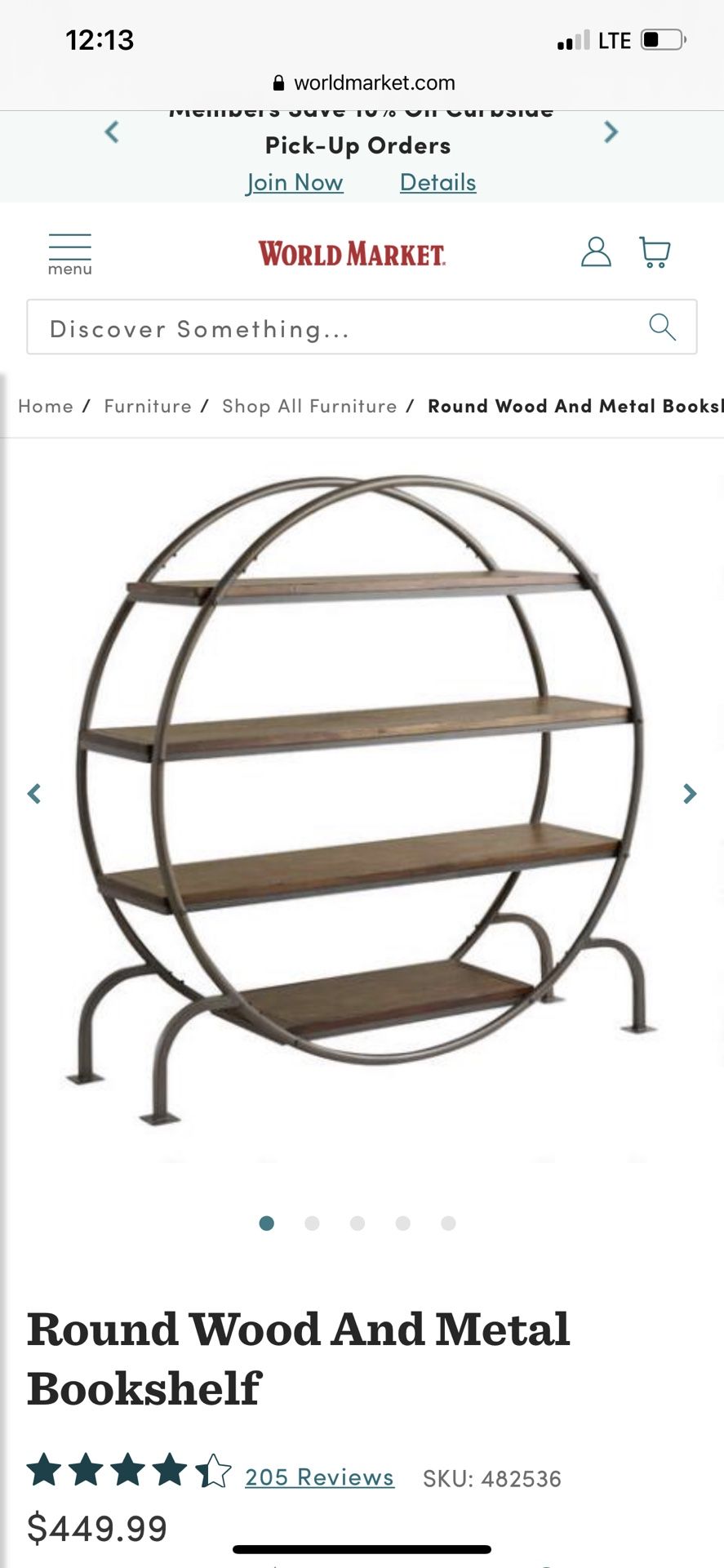World market Round Bookshelf $200 obo