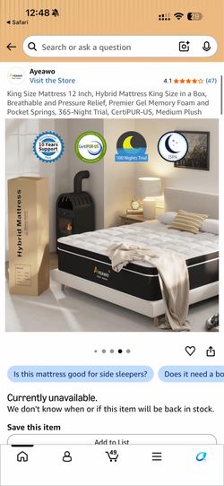 Ayeawo 12 Inch King Size Hybrid Mattress