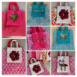 Valentine’s Day Love Happy Gift Set Reusable Decorative Burlap Sequin Bags with Flamingo & Hibiscus Variations