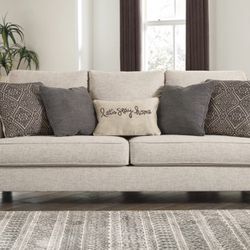 Light Linen Upholstery Sofa With Pillows