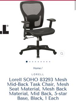 Lorell SOHO 83293 Mesh Mid-Back Task Chair, Mesh Seat Material, Mesh Back Material, Mid Back, 5-star Base, Black, 1 Each $200