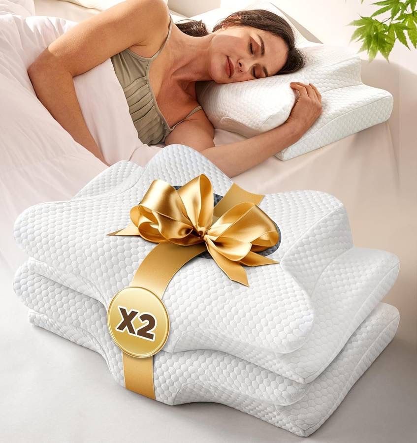 new 2 Pack Value Bundle Cervical Neck Pillow for Sleeping, Ergonomic Contour Side Sleeper Pillows Perfect for Families, Orthopedic Pillow for Neck Rel