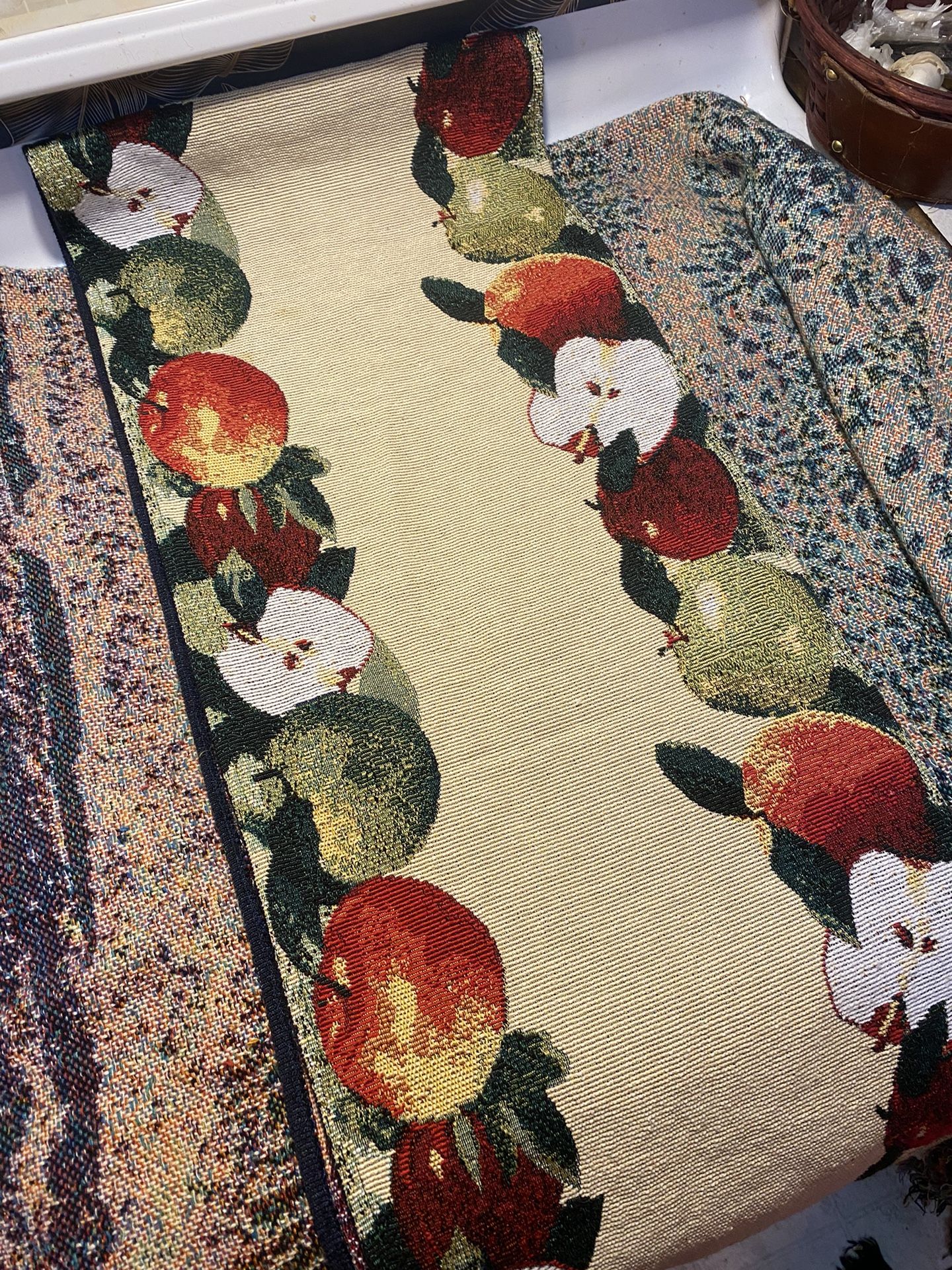 72 Inch Long Red And Green Apple Vintage Embroidered Table Runner