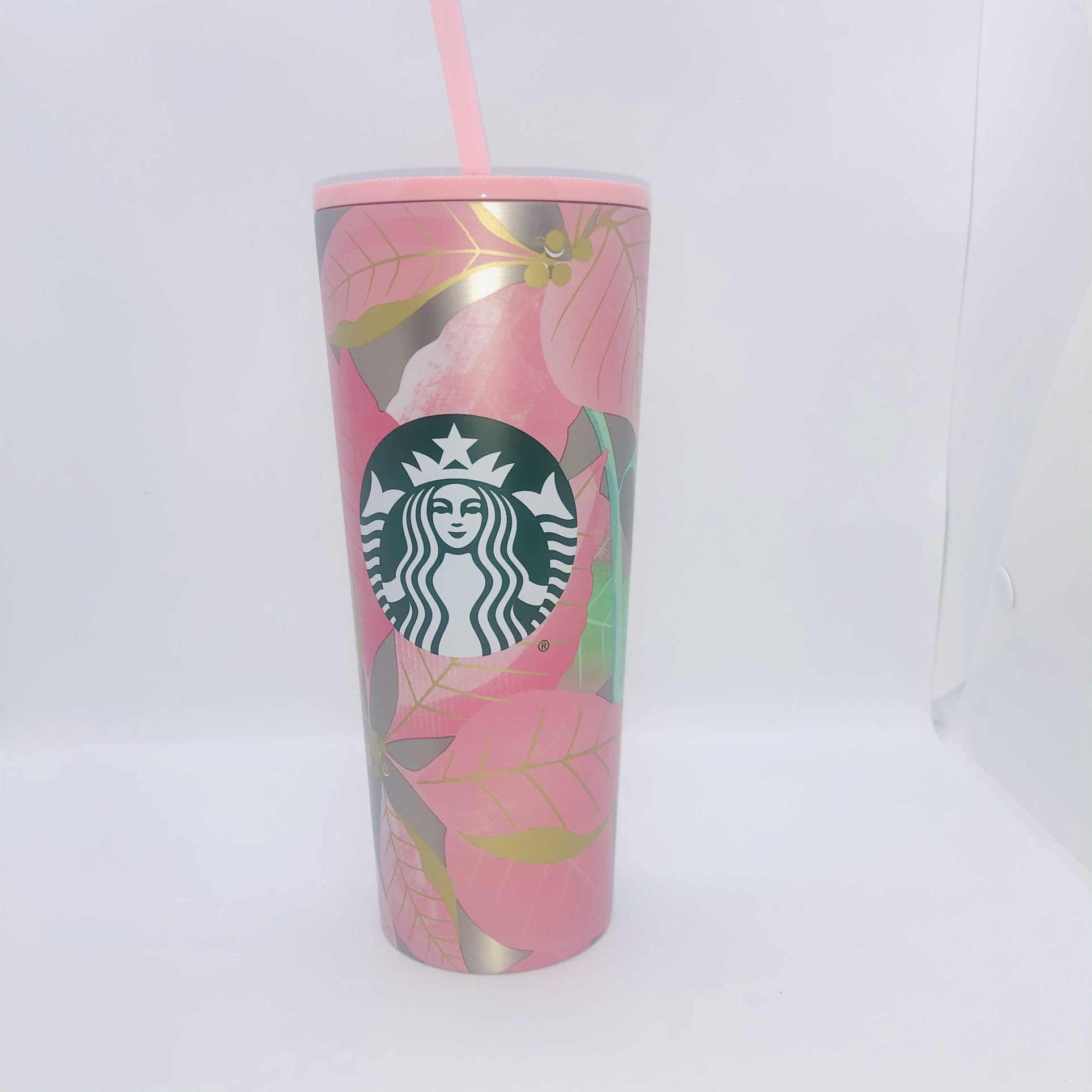 Starbucks Pink Poinsettia Tumbler Holiday 2020 Metal New