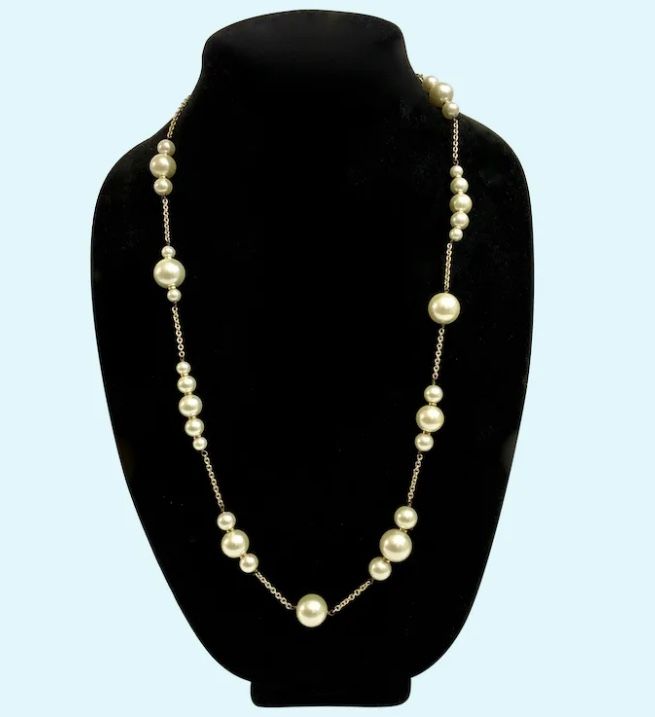 J. Crew Faux Pearl & Gold Tone Chain station sweater Necklace