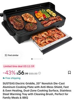 SUSTEAS 20" Electric Griddle with Warming Tray