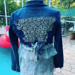 Medium Upcycled Shabby Chic Hippie Designed Denim Jacket