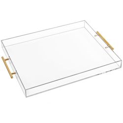 Large Clear Acrylic Serving Tray with gold handles
