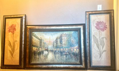 1 Paris street scene and 2 floral frames