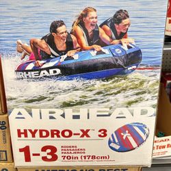 Airhead Hydro X 3 Person Towable Tube for Boating, Blue, White, & Red, 70" Deflated Size, Max Capacity 510 lbs.