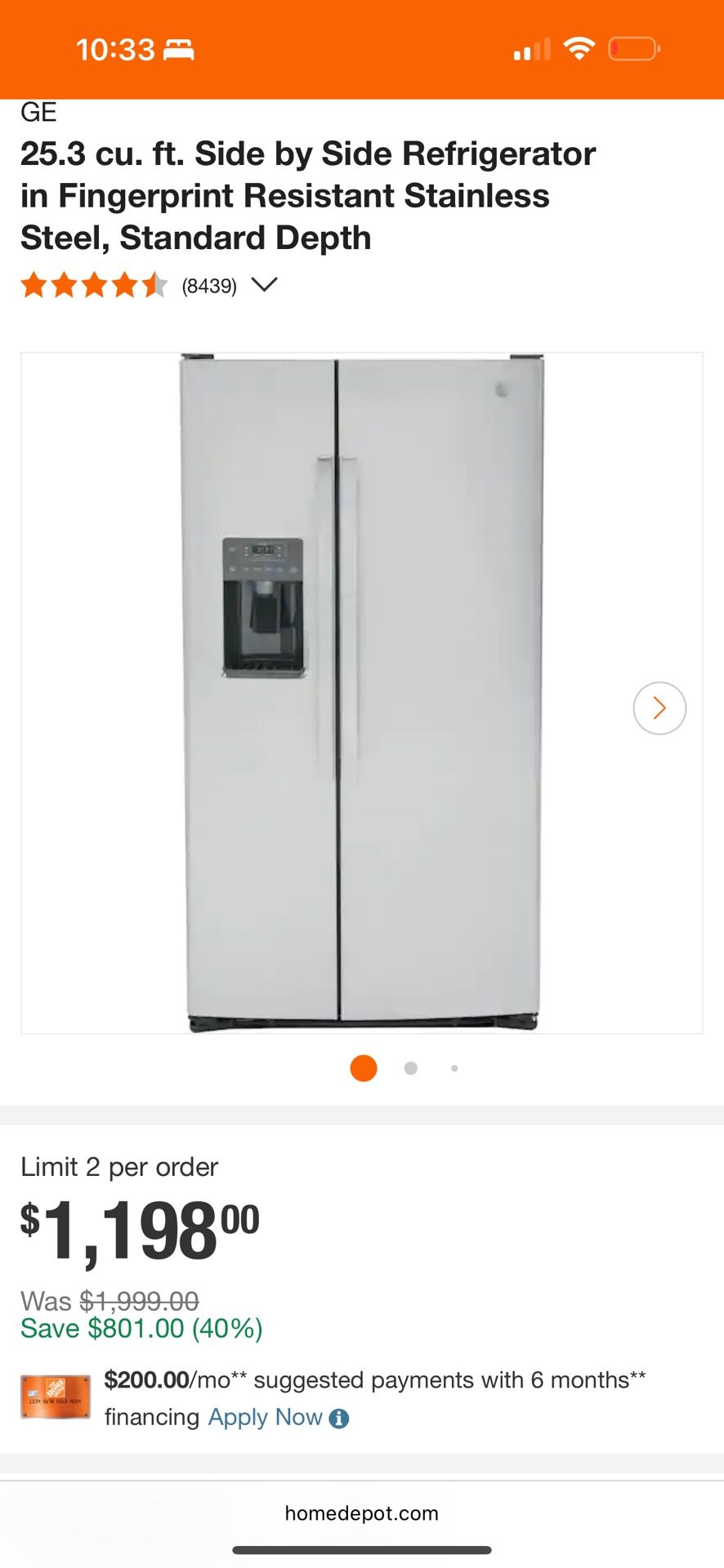 GE Refrigerator GSS25GYPECFS 25 Cu Ft