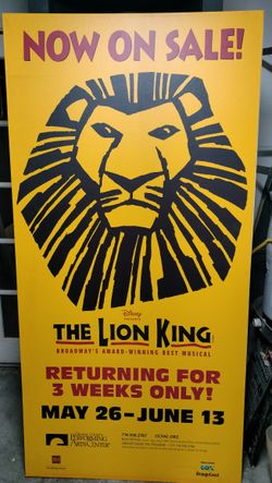 Attention Lion King Collectors. Rare One Of A Kind Large Display On Foam Core.