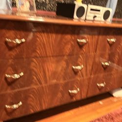 Burlwood Vintage 80s Postmodern Dresser Gold Hardware