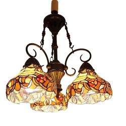 Vibrant Tiffany-style 3 Light Victorian  Chandelier 20.5" Wide